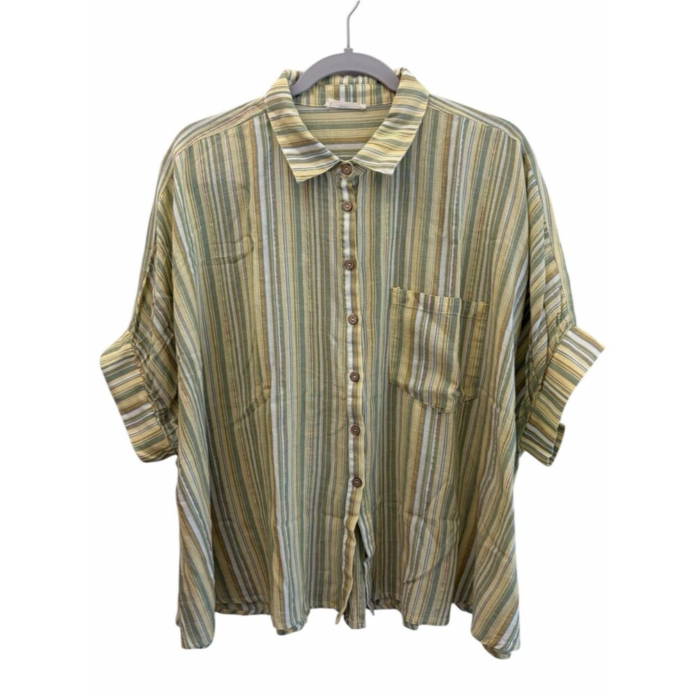 Easel 70’s Retro Stripe Boxy Oversized Lagenlook 100% Cotton ButtonDown One Size